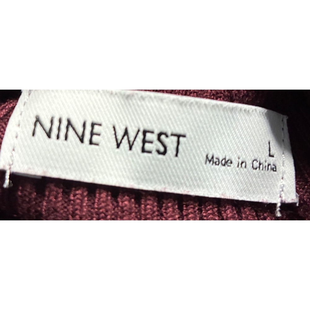 Nine West Womens L Burgundy Ribbed Knit Turtleneck Sweater Maroon Long Sleeve - Picture 3 of 5